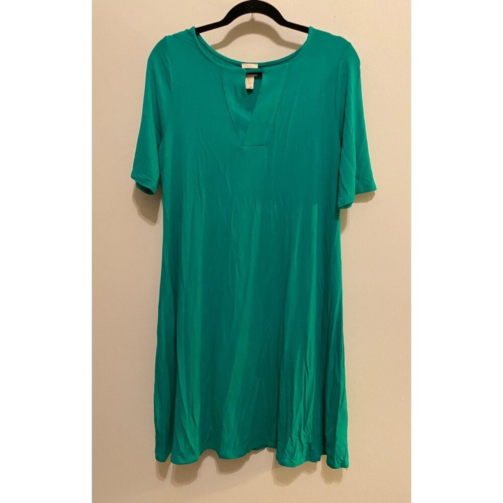 Chicos Dress Womens Teal Short Sleeve Rayon Blend Tunic Small Chicos Size 1